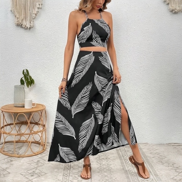 Skirt Set Tropical Print Black/White 12 - Picture 3 of 4